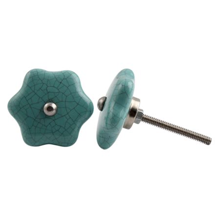 Sea Green Star Shape Crackle Ceramic Dresser Knob